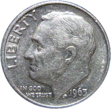 【銀貨】アメリカ ルーズベルト 10セント銀貨 1963年 （流通品）【アメリカ】のサムネイル