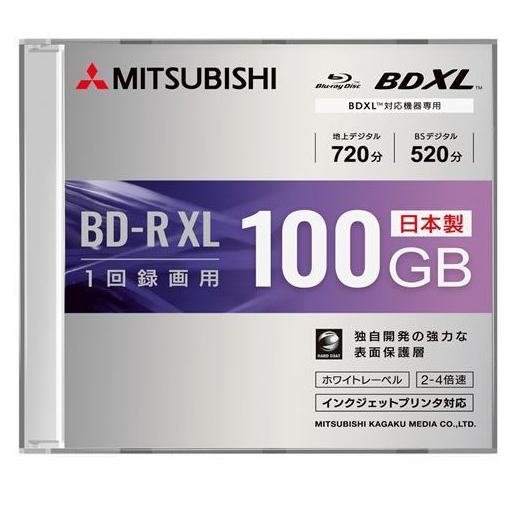 三菱ケミカルメディア VBR520YP1D1 録画用BD-RXL（片面3層）インクジェットプリンタ対応ワイドレーベル ケース付き1枚パック
