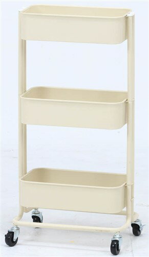 不二貿易 キッチンワゴンバスケット3段スリム アイボリー