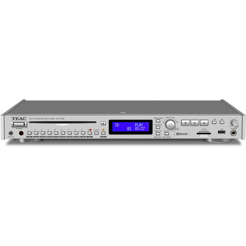 TEAC CD-P750-S CDプレーヤー／FMチューナー TEAC シルバー CDP750S発売日：2022年12月3日●CDプレーヤー／FMチューナー／SDカード、USBメモリーへの録音・再生スロットイン式のCDプレーヤーに、AM/FMチューナーを搭載。SDカード、USBメモリーからの再生／ダビングも可能でBluetoothレシーバー機能も、搭載した、マルチ機能のCDプレーヤー。●スロットイン式CDドライブメカニズムCDドライブには、スロットイン方式の高精度CDドライブメカニズムを採用。業務用製品でも採用実績のあるオーディオ専用設計のドライブは、素早いローディングが可能です。●CD/SDカード/USBメモリーによるファイル再生が可能オーディオCDやデータCD、SDカード、USBメモリーといった様々なメディアの再生に対応しています。ファイルフォーマットはWAV、MP3、AAC、WMAに対応。●Bluetoothに対応した機器からワイヤレスで再生が可能スマートホン、タブレット、携帯音楽プレーヤーなどのBluetooth対応機器からの音楽ファイル再生が可能 です。汎用性の高いSBCコーデックに加え、AAC、QualcommaptX"! HDなどの高音質コーデックにも対応し、手軽に音楽ファイルの再生を楽しむことができます。●AM/FM チューナーを搭載ワイドFM対応のAM/FMラジオチューナーを搭載。AM/FMそれぞれ20局のプリセットを設定することができます。独立したチューナー出力端子を装備し、他のメディアとの同時再生も可能です。●外部入力端子を装備ステレオミニのAUX IN端子を装備。 Bluetoothに対応していない携帯音楽プレーヤーでも、『 CD-P750』を経由した再生が可能です。●CDやチューナーの音声をSDカードやUSBメモリーにダビング可能パソコンを使わずに『CD-P750』本体のみでオーディオCDやチューナーの音声をSDカードまたはUSBメモリーにダビングすることが可能です。ダビングボタンを押して音声を再生するだけでダビングが開始されます。&nbsp;【仕様】対応メディア：CD、CD-R、CD-RW(CD-DA フォーマットのみ対応)、SDカード(512MB02GB)、SDHCカード(4GB032GB)、USBメモリー(512MB064GB)再生ファイル形式：CD-DA 44.1kHz、16bit ステレオ、 WAV 44.1k/48kHz、16bit、 MP3 44.1k/48kHz、32kbps〜320kbps、VBR、 AAC 44.1k/48kHz、8kbps〜320kbps、VBR、 WMA 44.1k/48kHz、32kbps〜320kbps、VBRダビングのファイル形式：MP3 44.1kHz、 96k/128k/192k/320kbps.（チューナー時は 96k/128k/192kbps） 最大ファイルサイズ：2GB入出力定格：AUX IN 端子（フロントパネル）コネクター：3.5mmステレオミニジャック、 LINE OUT 端子 コネクター：RCA ピンジャック、 TUNER OUT端子 コネクター：RCA ピンジャック、 PHONES端子 コネクターφ6.3mmステレオ 標準 ジャック、 DIGITAL OUT端子 S/PDIF OPTICAL 端子 コネクター：オプティカル、 COAXIAL 端子 コネクター：RCA ピンジャックオーディオ性能 周波周波数特性：20Hz 20kHz ± 1.0dB歪率：0.005% 以下S/N 比：95dB 以上ダイナミックレンジ：90dB 以上チャンネルセパレーション：90dB 以上