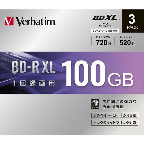 バーベイタム Verbatim VBR520YP3D1 録画用BD-RXL 片面3層 インクジェットプリンタ対応ワイドレーベル ケース付き3枚パック