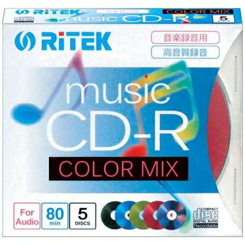 RiTEK CD-RMU80.5PMIXC 音楽用CD-R 80分/5枚 5色カラーミックス