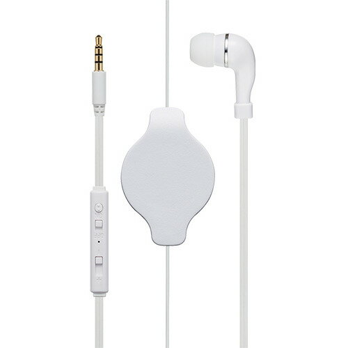 ミヨシ PHP-K01/WH 手元コントローラー付き 巻取り式 片耳イヤホン 4極タイプ ホワイト PHPK01/WH