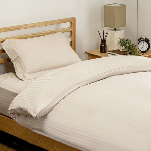 [ダブル] 綿サテンストライプ 掛カバーリングD BE ヤマダオリジナル ベージュ