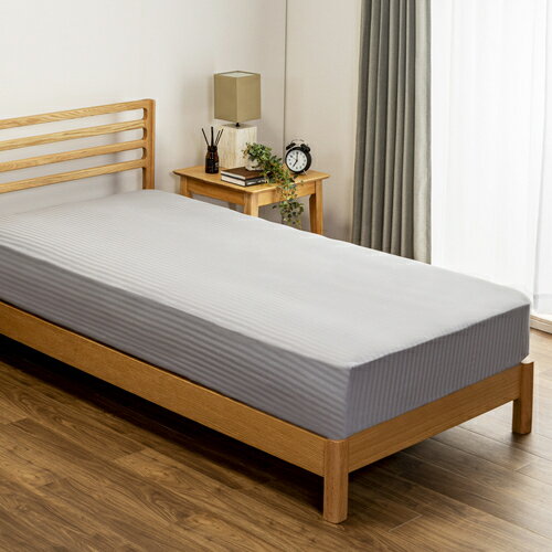 [シングル] 綿サテンストライプ BOXシーツS GY ヤマダオリジナル グレー