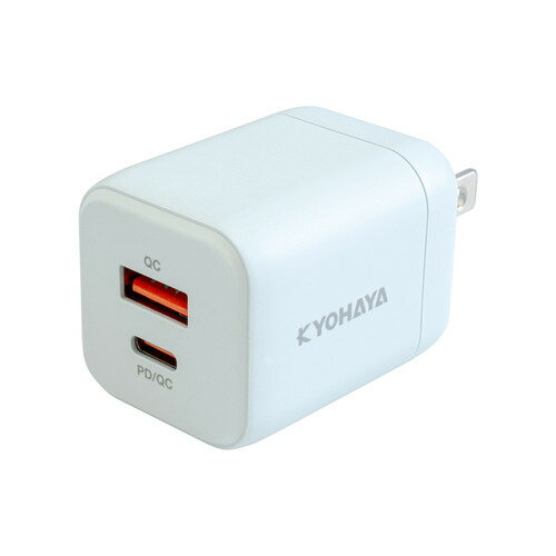 京ハヤ JKPD20G2BL 急速AC充電器 20W USB-Type-A/Type-C各1ポート PD/QC両対応 ブルー