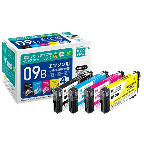 エコリカ ECI-EIB09B-4P エプソン IB09CL4B 互換 リサイクル インク カートリッジ 4色パック エコリカ ECI-EIB09B-4P エプソン IB09CL4B 互換 リサイクル インク カートリッジ 4色パック