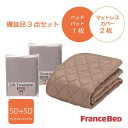 フランスベッド セレクト3点セット羊毛メッシュベッドパット1枚 マットレスカバーエッフェ 2枚 セミダブル ベージュ(3)