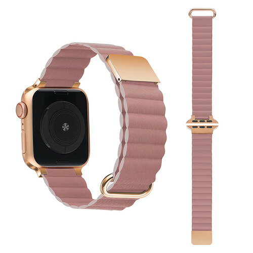 GAACAL W00186MA APPLE WATCH 1-10/SE1-2 38/40/41/42(10のみ)MM マグネット式PUレザーバンド アッシュローズ