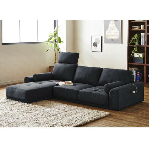 【ウェブ限定】 ロータイプカウチソファ ハリー グレー色 SO-21-GY 2口コンセント付(3)