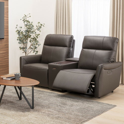 ヤマダオリジナル 電動リクライニングソファ 「YES140018N DBR2PカワCUセット」 2人掛 幅192cm センタ..