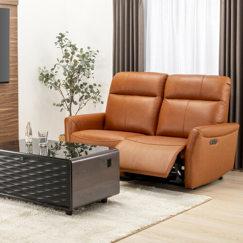 ヤマダオリジナル 電動リクライニングソファ 「YES140018N LBR2Pカワ」 2人掛 幅160cm 本革ライトブラ..