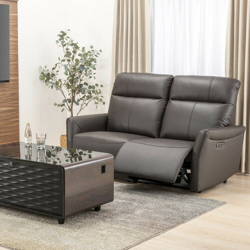 ヤマダオリジナル 電動リクライニングソファ 「YES140018N DBR2Pカワ」 2人掛 幅160cm 本革ダークブラ..