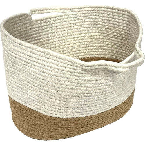 ちどり産業 ロープバスケット 幅45cm 持ち手付き ホワイト／ベージュ MI-045