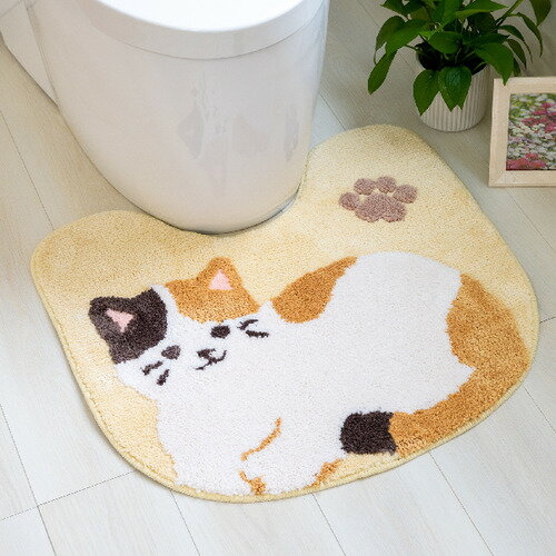 オカ ファンディットアニマル トイレマット ねこ 約55×60cm 洗える すべり止め ベージュ