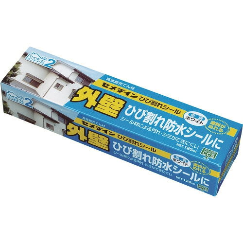 ※画像はイメージです。パッケージデザイン等は予告なしに変更されることがあります。※メーカーの欠品や製造中止により納期遅延、またはお届けできない場合がございます。こちらの商品はメーカー及び取引先より直接商品を発送させて頂きます。ご注文後のキャンセルは承ることが出来ませんので予めご了承ください。複数商品ご注文の場合、全ての商品が準備ができ次第に発送させて頂きます。納品書は含まれておりませんので予めご了承ください。ご注文のタイミングによっては在庫切れとなりメーカー入荷待ちとなる場合がございます。その際は納期を確認の上別途ご連絡をさせて頂きます。セメダイン ひび割れシール ホワイト 120ml（外壁ひび割れ防水シール） SX−012 SX-012 ●耐候性、密着性に優れたシーリング材です。表面被膜が早く張る速硬化タイプです。塗料によっては硬化後上塗りが可能です。抗菌・防カビ剤配合です。硬化後は補修部分がひび割れにくい弾力性をたもちます。&nbsp;【仕様】二面幅寸法(mm)：24×30全長(mm)：257 ： 頭部厚さ(mm)：11.5 ：