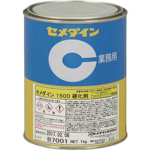 ※画像はイメージです。パッケージデザイン等は予告なしに変更されることがあります。※メーカーの欠品や製造中止により納期遅延、またはお届けできない場合がございます。こちらの商品はメーカー及び取引先より直接商品を発送させて頂きます。ご注文後のキャンセルは承ることが出来ませんので予めご了承ください。複数商品ご注文の場合、全ての商品が準備ができ次第に発送させて頂きます。納品書は含まれておりませんので予めご了承ください。ご注文のタイミングによっては在庫切れとなりメーカー入荷待ちとなる場合がございます。その際は納期を確認の上別途ご連絡をさせて頂きます。セメダイン 1500硬化剤 （標準タイプ） 1kg AP−029 AP-029 ●反応型無溶剤接着剤です。硬化収縮が少ない接着剤です。高い接着性と耐久性があります。絶縁性に優れます。混合して60分後から硬化が始まります（23℃）。日本接着剤工業会 JAIA 4VOC基準適合品です。&nbsp;【仕様】容量(L)：4 ： ： 容量(ml)：4000希釈倍率：原液〜15倍pH値：13(アルカリ性) ： ：