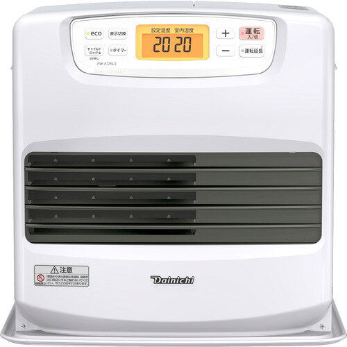 ダイニチ工業 FW-4726LS 石油ファンヒーター9Lタンク 木造12畳 コンクリート17畳 ecoおまかせモード搭載 抗菌ファンフィルター付 ムーンホワイト発売日：2026年8月27日●一番大きな9Lタンク！18Lのポリタンクでちょうど2回分●ecoおまかせモードで灯油を節約しながら快適に暖めます●簡単にキャップを開け閉めできるワンタッチ汚れんキャップ●さっと外して簡単お掃除　抗菌ファンフィルター付き●安心安全の日本製　3年保証&nbsp;【仕様】暖房のめやす：木造12畳　コンクリート17畳タンク容量：9.0L暖房出力：4.70〜0.91kW着火時間：35秒本体サイズ（高さ×幅×奥行）：445×466×349mm本体質量(kg)：12