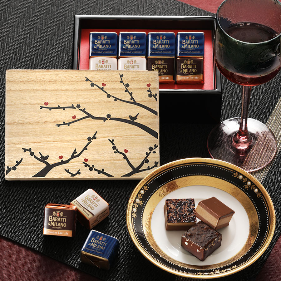 【2026年バレンタイン限定】【WEB限定】桐の白木蓋に「春を呼ぶ」梅と鶯を描いた白木長小箱×ショコラ（..