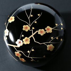 丸菓子器枝梅蒔絵(小)朱/黒