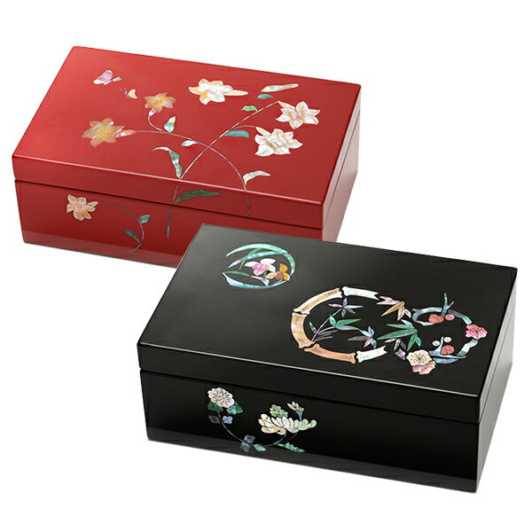 【宮内庁御用達 漆器 山田平安堂】漆器 長小箱 百合/花丸四君子 螺鈿細工●法人ギフト 海外ギフトに●