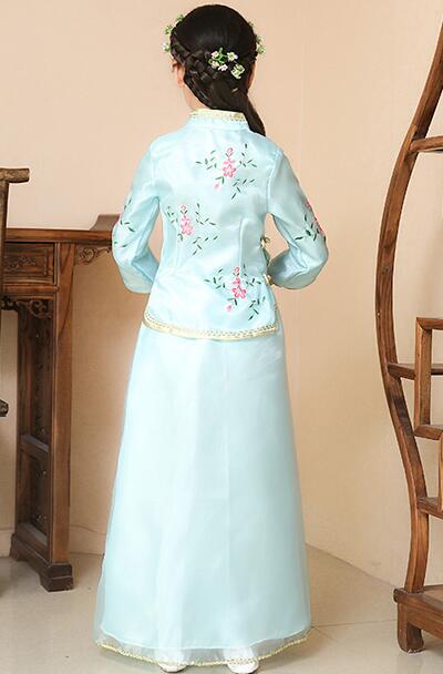 配色レディースチャイナ風ドレス舞台社交ダンス服シフォン古典民族ダンス衣装6色中華風扇子ダンス服改良漢服唐装学園祭パーティードレス/ステージダンス写真撮影演出服切り替え