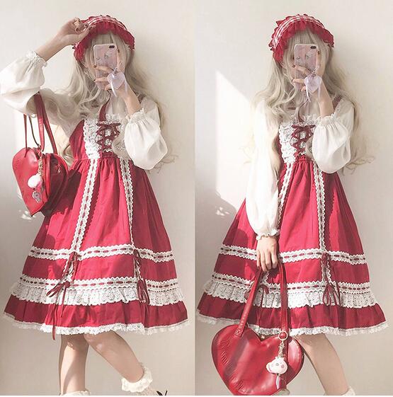 萌え可愛いロリータワンピース　レースキャミソールワンピリボン　3色　lolita　春秋夏　日常服　コスプレ衣装　清純なドレス　フリルお嬢風ドレス　森ガール　日系　ヘア飾りおまけ