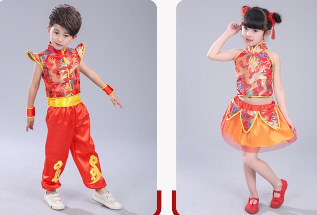yamadasyoujiのチャイナ子供武術服　舞台ダンスウェア　ジャッズ 太極拳武術ダンス演出服　半袖/長袖女の子男の子上下セットアップ　カンフー　気功　刺繍　武術舞台演出服　ステージ衣装 中国風 武術稽古｜アングル2
