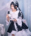 ロリータワンピース　レディース　洋服メイド服 LOLITAロリータドレス ゴシック風リボン付き髪飾り付きメイドコスプレ仮装 女性　魔女 仮装 変装　イベント　コスチューム