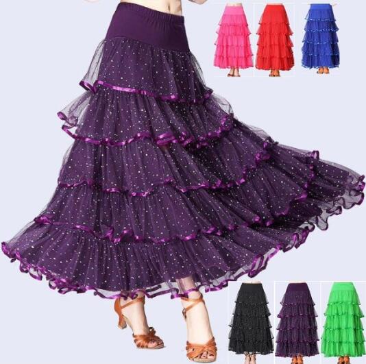 マキシ丈 舞台ダンスウェア インターナショナルラテン/バレエ社交ダンス　スパンコール レイヤード風　..