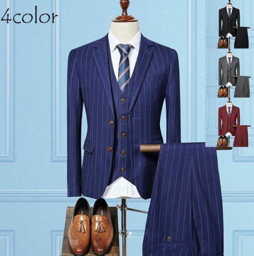 即納!在庫処分 3ピーススーツ メンズ ビジネススーツ メンズ ベスト ジレ スーツジャケット ストライプ柄 スリム フォーマル シンプル 結婚式 パーティー 通勤 春 夏 秋 冬 返品不可 送料無料