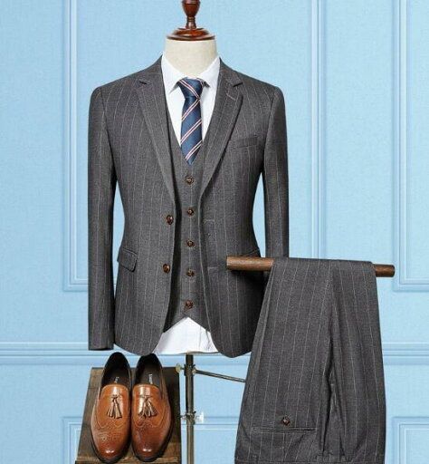 即納!在庫処分 3ピーススーツ メンズ ビジネススーツ メンズ ベスト ジレ スーツジャケット ストライプ柄 スリム フォーマル シンプル 結婚式 パーティー 通勤 春 夏 秋 冬 返品不可 送料無料