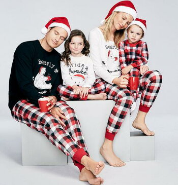 プレゼント クリスマスパジャマ 親子ペアルームウェア ベビー チェック柄 ロング丈パンツ 子供 ママ パパ 家族部屋着 長袖tシャツ パジャマ上下セット