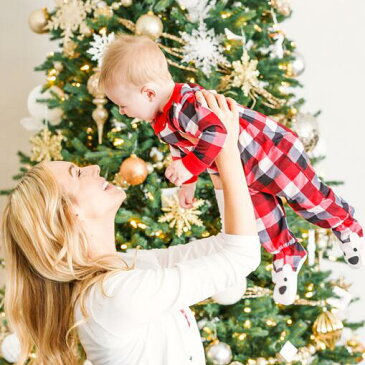 プレゼント クリスマスパジャマ 親子ペアルームウェア ベビー チェック柄 ロング丈パンツ 子供 ママ パパ 家族部屋着 長袖tシャツ パジャマ上下セット