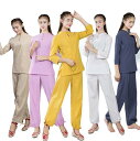 ママのプレゼント!女性用太極拳服 レディース 綿麻 チャイナ風上下セットアップ 裾絞り 座禅 ジョッキング 表演服 練習服 カンフー綿麻 春秋夏 ルームウェア