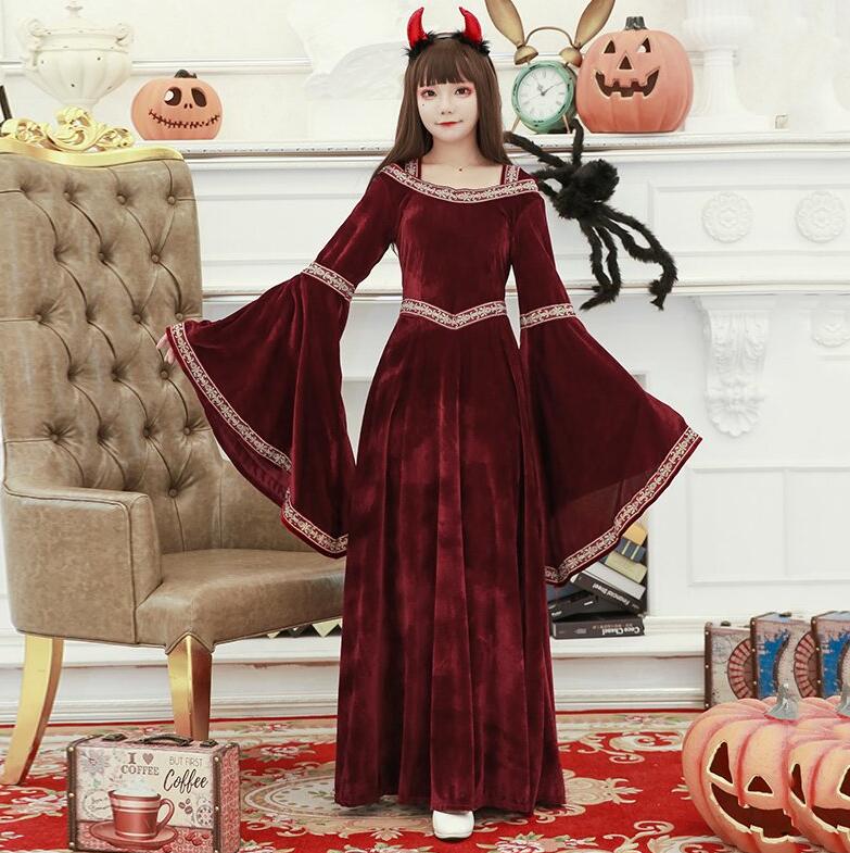 ハロウィンハロウィンコスプレ衣装　レディース魔女cosplay ワイン　振袖　魔女cosplayワンピース　4点セット　 団体服　Halloweコスプレ衣装 変身仮装 舞台演出　コスチューム　仮装変装 yamadasyouji-10003025 yamadasyouji サンプル画像2
