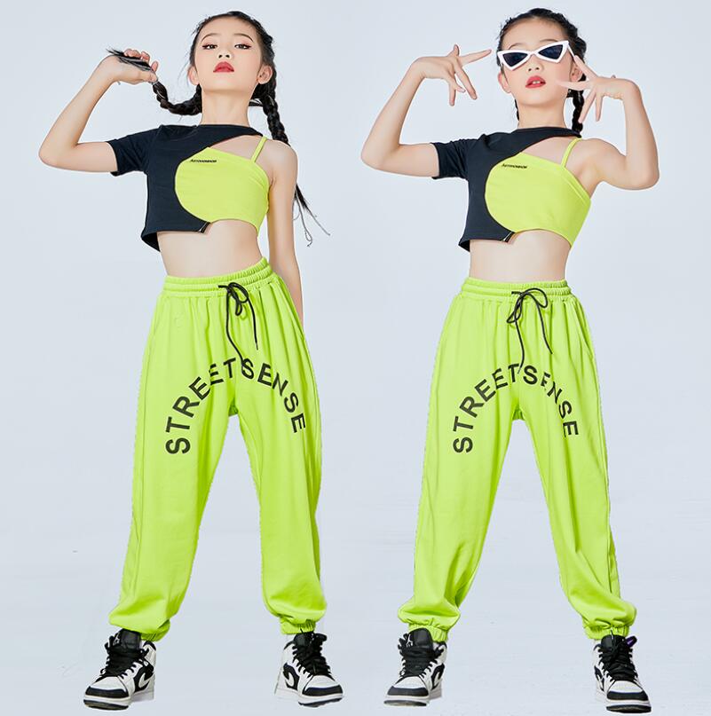 キッズ舞台ダンス衣装　半袖tシャツ　ロング丈パンツ　サルエル　ヒップホップジャズダンス衣装　上下セット　ガールズ ダンスウェア 男女兼用 hiphop 演出服 　子供ジャズヒップホップダンス衣装 男の子 女の子　オシャレ