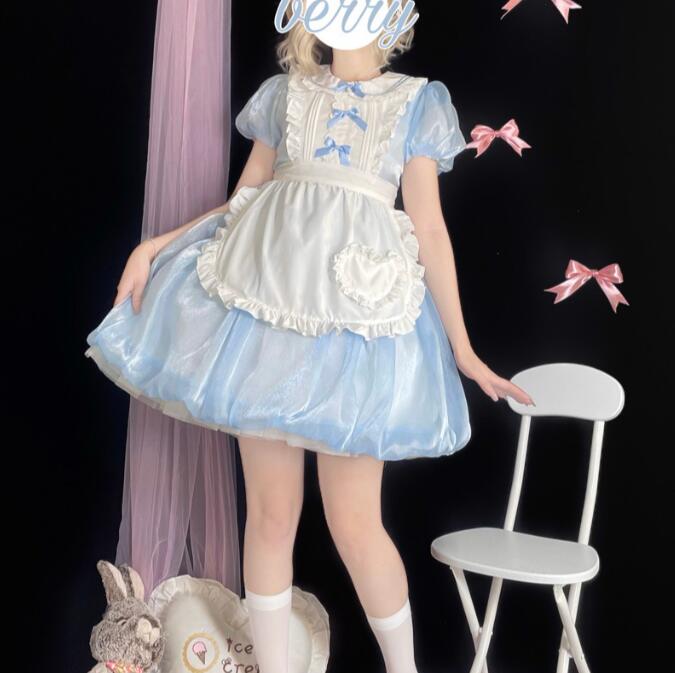 メイドロリータワンピース　エプロン　半袖　ショート丈　リボン　メイド　ロリータメイドコスプレ衣装 ハロウィン　コスプレ　Lolita可愛いロリータドレス　森ガール　日系　レディース　発表会 文化祭 学園祭 撮影衣装 パーティー yamadasyouji-10005463 yamadasyouji サンプル画像3
