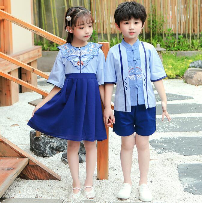 中華子供ダンス衣装 チャイナチダンス衣装 蝶柄刺繍ワンピース 子供漢服 キッズ民族風出演服 中華コスプレ衣装 ハロウィンコスプレ クリスマス 女の子 男の子中華服 中国コスチューム 学園祭 イベント 中華舞台衣装 ステージ衣装