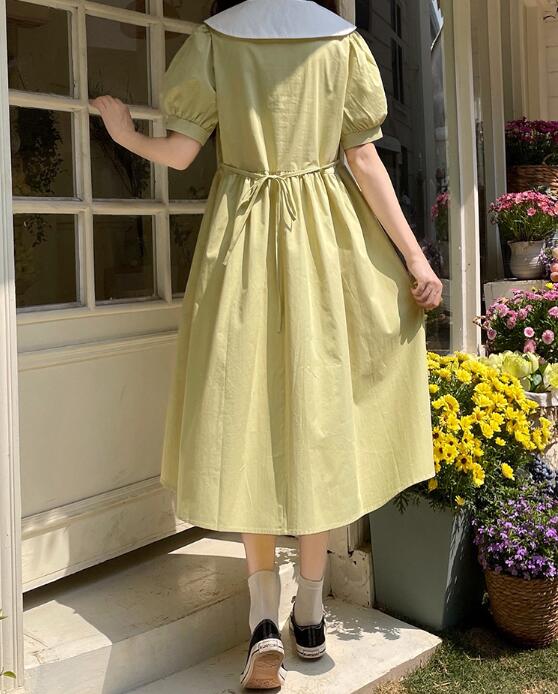 レディースワンピース　半袖　ゆったり　少女ワンピース　ロリータ　森ガール　10代　20代　フラットカラー　学園風　中高生　青春　Lolita森ガール　日系　学生 妊婦 マタニティ