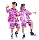 子供ヒップホップダンス衣装 半袖ワイシャツ ショートパンツ2点セットアップ ピンク迷彩柄男の子女の子hiphopジャズダンスウェア ゆったりキッズ舞台演出服 ステージダンスウェア