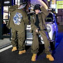 デニム子供ヒップホップダンス衣装 中華風ジャケット+カーゴパンツ 秋冬ファッション 太極拳 龍柄 男の子女の子hiphopジャズダンスウェア ゆったりキッズ舞台...