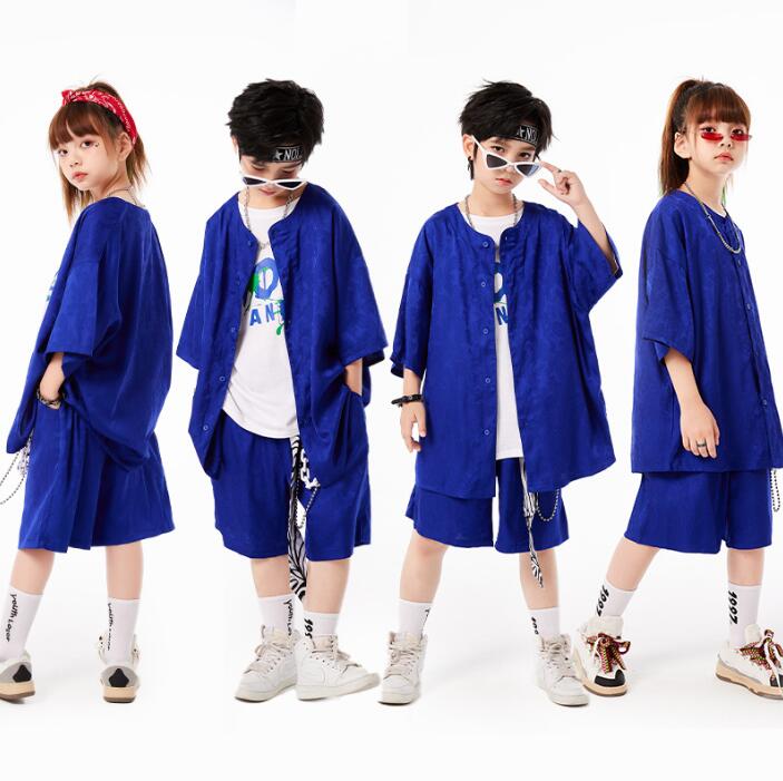 子供ヒップホップジャズダンスウェア　子供半袖シャツカーディガン　ハーフパンツ　チアガール　ゆったり男の子/女の子hiphopjazzダンス衣装　ステージ演出服　キッズ社交ダンス衣装　HIPHOP　イベント　コスチューム