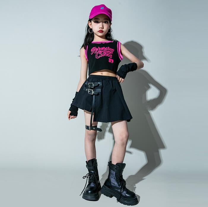 女の子ヒップホップジャズダンス服　チアガール　タンクトップ+ショートスカート2点セットアップ　可愛い　団体服 jazz春夏子供社交ダンス衣装キッズHIPHOP　舞台演出服 発表会 チアリーディング　110-180cm