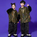 スパンコール子供ダンス衣装 キラキラヒップホップジャズダンスウェア キッズスパンコール長袖tシャツ切り替え 彩色 デニムパンツ 黒ジーンズhiphopかっこいいダンス衣装 男女兼用 舞台演出服