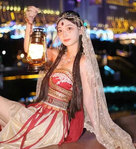 中華風アラビアン漢服 レディース敦煌飛天漢唐衣装ベリーダンス衣装 ラテン フリンジ ベール スカート豪華古典宮廷舞踊衣裳 演目ダンス衣裳 アジア ベリーダンス衣装 刺繍異国風情コスチューム中華ハロウィンコスプレ衣装 飄逸 西域