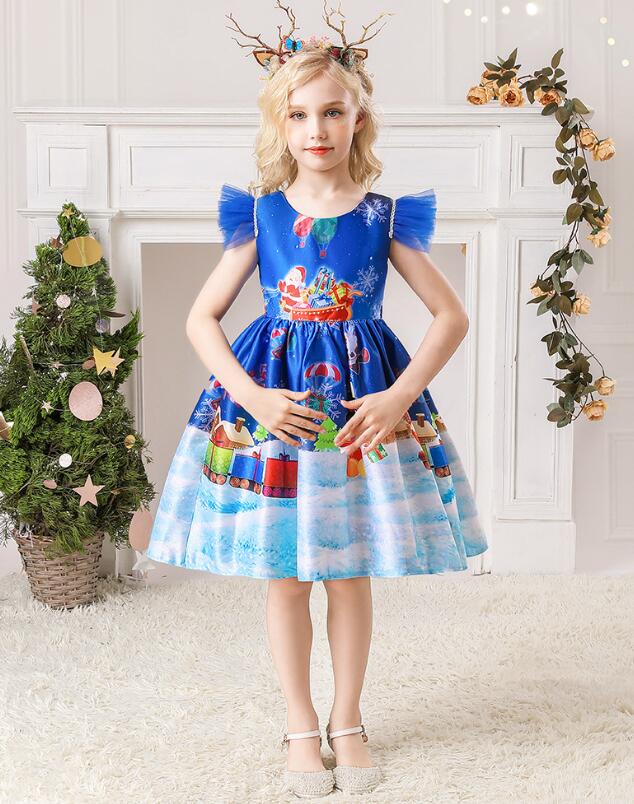 クリスマスワンピース　Aライン　子供　女の子ワンピース　クリスマス元素プリント　プレゼント キッズ　Merry☆Christmas　パーティー　コスチューム　110～150