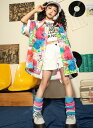 女の子ダンス衣装 子供ジャッズヒップホップダンスウェア ショート丈パンツ タンクトップtシャツ プリントシャツコート3点セット 羽織 HIPHOP 舞台演出服...