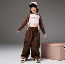 女の子舞台ダンス衣装 キッズステージ演出hiphopjazzウェア 横絞り長袖tシャツ+カーゴパンツ 子供ヒップホップジャズ春秋 舞台演出服 イベント 舞台ダン...
