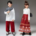 中華風舞台ダンス衣装 キッズステージ演出hiphopjazzウェア 子供漢服 ロング丈プリーツスカート 長袖シャツアウター太極拳演出ウェア 男女兼用チャイナヒッ...